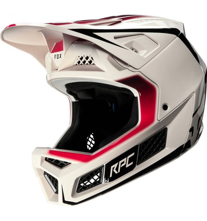Casca Fox Rampage PRO Carbon alb/rosu/negru - PlayBike.ro